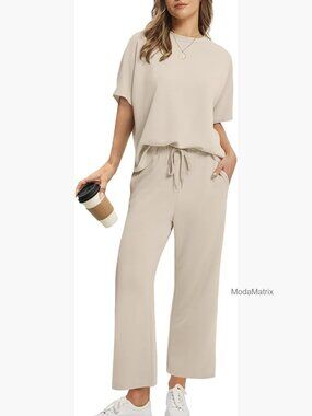 Two Piece Sets for Women Summer Outfits Oversized Wide Leg Crop Pants Lounge
